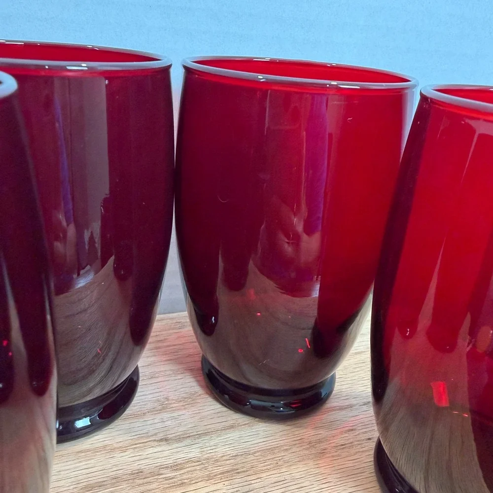 Vintage Anchor Hocking Baltic Royal Ruby Red Tumblers Set Footed Drinking Glass